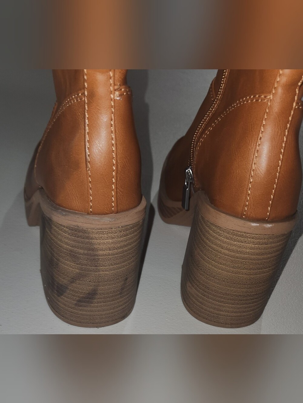 Hazelnut Brown Mid-Calf Block Heel Ankle Boots Zip Zipper Size 8.5 - Picture 5 of 7